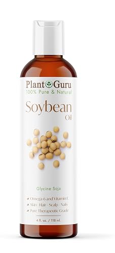 Soybean Oil 4 fl. oz. - Cold Pressed, 100% Pure & Natural Carrier for Skin, Face, Body, Hair & Cooking. Great for DIY Creams, Lotions, and Lip Balms. Beauty & Personal Care Plant Guru