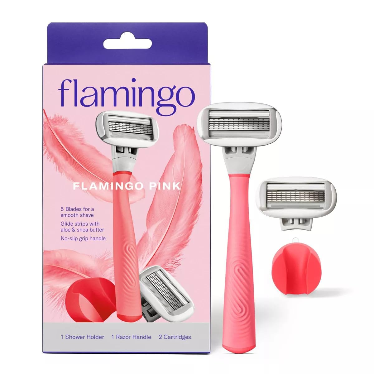 Flamingo 5-Blade Women's Razor - 1 Razor Handle + 2 Razor Blade Refills - Rose Beauty and Personal Care Flamingo