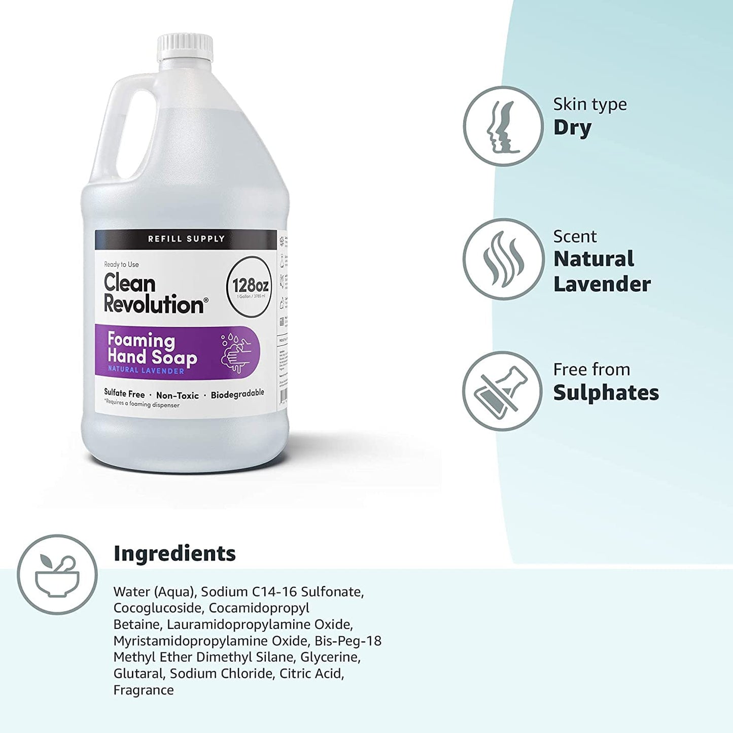 Clean Revolution Foaming Hand Soap Refill Supply Container. Ready to Use Formula. Natural Lavender Fragrance, 128 Fl. Oz Beauty & Personal Care Clean Revolution