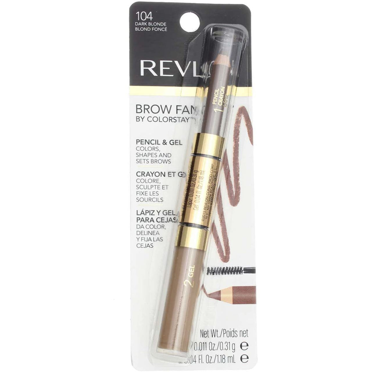 Revlon Brow Fantasy Pencil & Gel, Dark Blonde [104], 0.04 oz (Packs of 2) Beauty & Personal Care REVLON