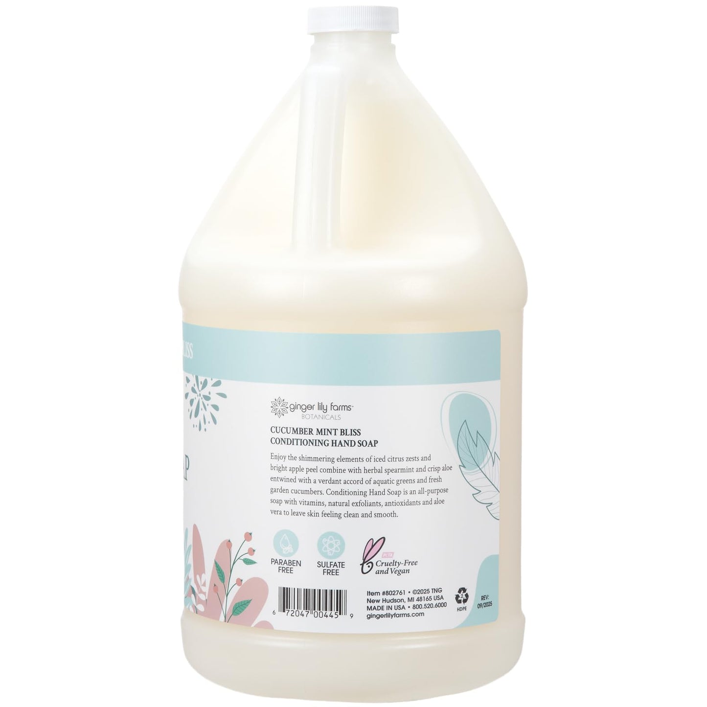 Ginger Lily Farms Botanicals Conditioning Liquid Hand Soap Refill, 100% Vegan & Cruelty-Free, Cucumber Mint Bliss Scent, 1 Gallon (Pack of 4) Beauty & Personal Care Ginger Lily Farms