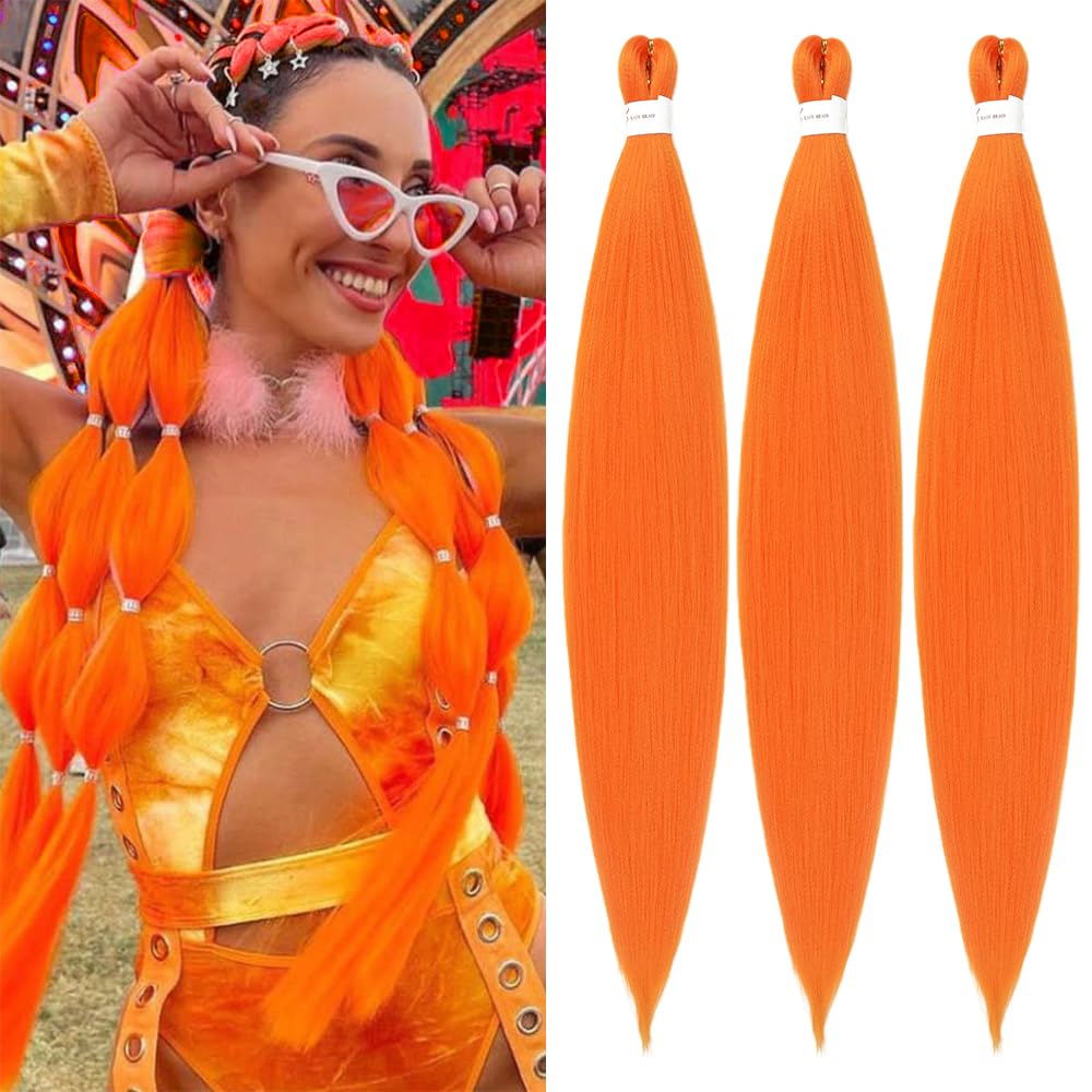 Braiding Hair Pre Stretched 24 inch 3 Packs Professional Yaki Synthetic Hot Water Easy To Install Hair for Braiding (Orange#) Beauty and Personal Care Ubeleco Default Title