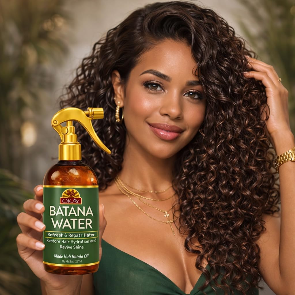 OKAY Batana Hydrating Hair Water Spray 8 oz - Curl Refresher & Moisturizing Hair Mist with Batana Oil, Sea Algae & Proteins - Lightweight Anti-Frizz Beauty & Personal Care OKAY