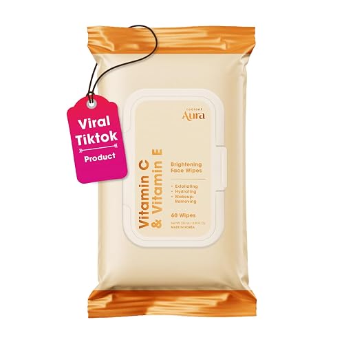 Radiant Aura Vitamin C & Vitamin E Face Wipes - Dermatologist Tested, Anti-Aging, Korean Skin Care - Removes Makeup, Hydrates, Softens The Look Beauty & Personal Care Radiant Aura