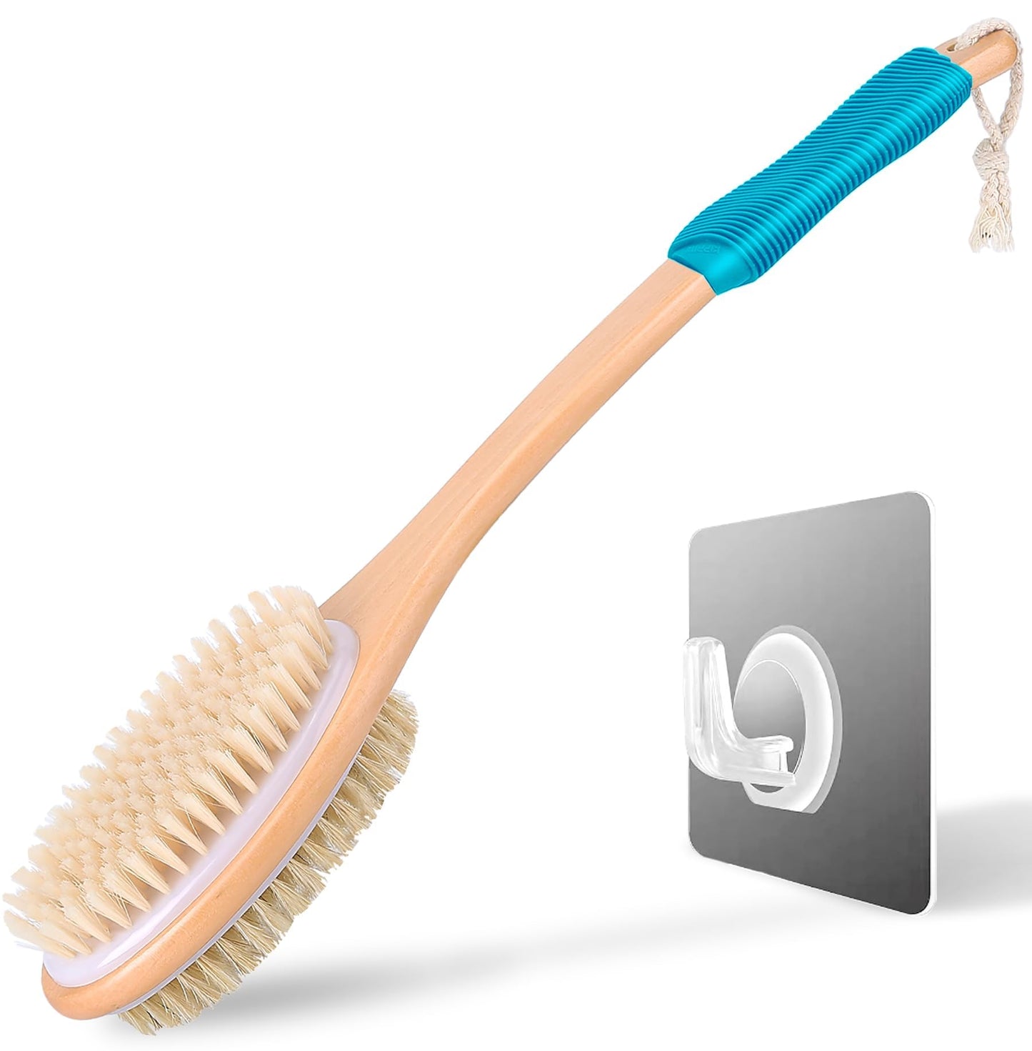 Long Handle Ergonomically Back Scrubber/Brush for Shower, Double Sided Exfoliating Body Scrubber for Women and Men (Blue) Beauty and Personal Care ShowEzily