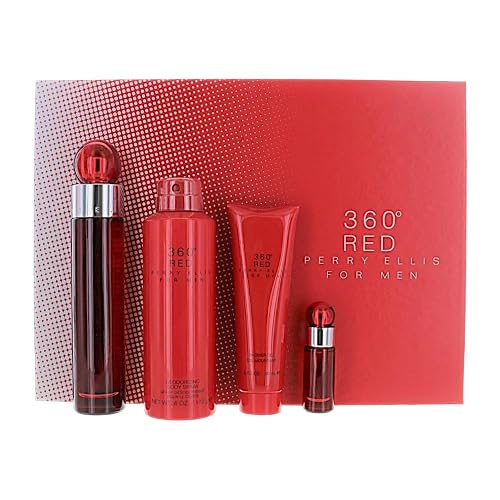 360 Red by Perry Ellis for Men - 4 Pc Gift Set 3.4oz EDT Spray, 0.25oz EDT Spray (Mini), 6oz Body Spray, 3oz Shower Gel Beauty & Personal Care Perry Ellis