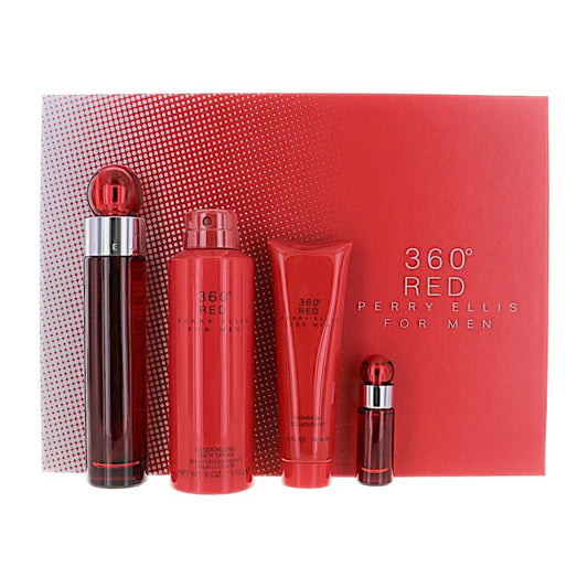 360 Red by Perry Ellis for Men - 4 Pc Gift Set 3.4oz EDT Spray, 0.25oz EDT Spray (Mini), 6oz Body Spray, 3oz Shower Gel Beauty & Personal Care Perry Ellis