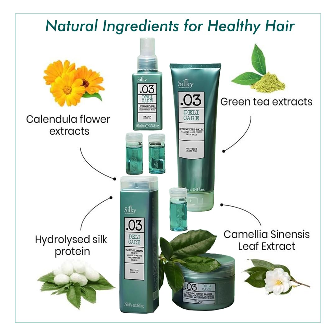 SILKY Technobasic .03 Deli Hair Care Set for All Hairs - 4-In-1 Kit with Hair Growth Oil, Hydrating Hair Balm & Shampoo for Stronger Strands - Hair Beauty & Personal Care SILKY Technobasic