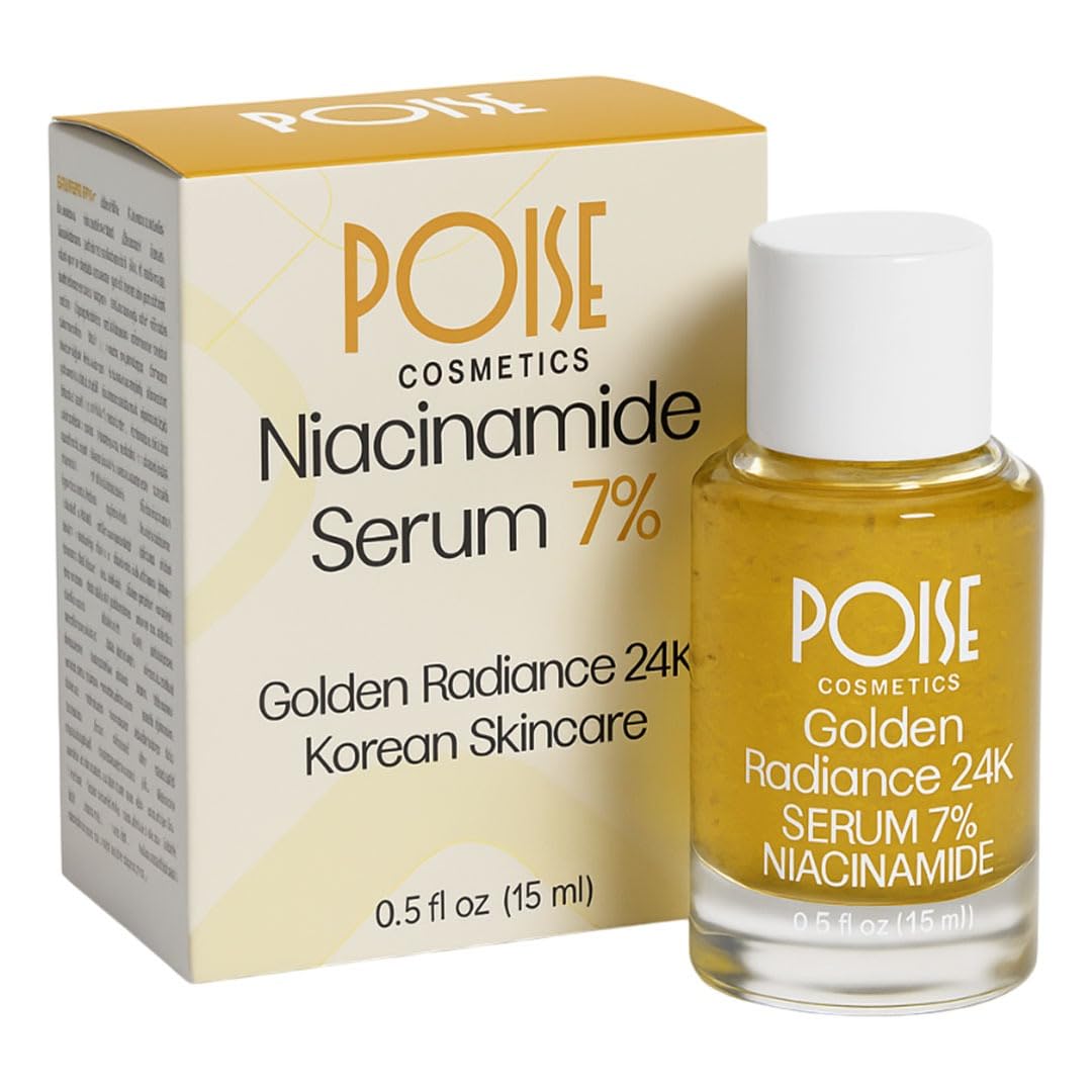 POISE COSMETICS 24K Golden Radiance Serum, Niacinamide and Vitamin C Serum for Vibrancy and Hydration, Helps Even Skin Tone for a Youthful Glow (0.5 Beauty & Personal Care POISE COSMETICS