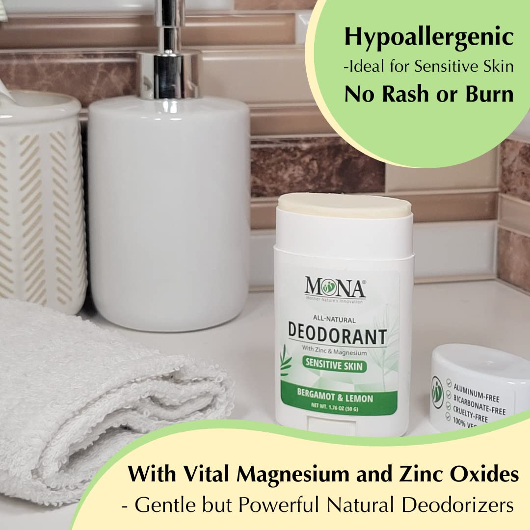 MONA BRANDS All Natural Deodorant For Women & Men - For Sensitive Skin - No Aluminum or Baking Soda - (BERGAMOT LEMON 1.76 Oz) Beauty and Personal Care MONA