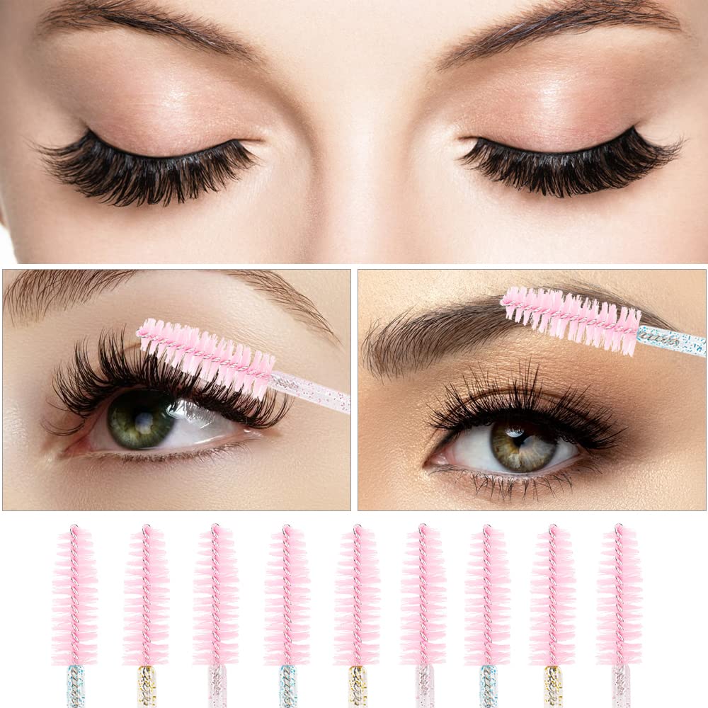 300 Pack Glitter Mascara Wands Disposable EyeLash Spoolie Brushes Makeup Applicator Eyelash Extension Tool Kit (3 colors mix) Beauty & Personal Care Mekupeu