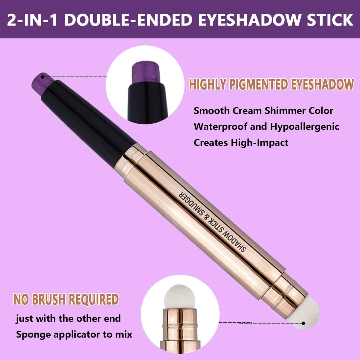 Daeuwiutr Purple Eyeshadow Stick for Eye Makeup, Cream Smooth Shimmer Glitter Eyeshadow Pencil, Hypoallergenic Waterproof Long Lasting Eye Shadow Beauty & Personal Care Daeuwiutr
