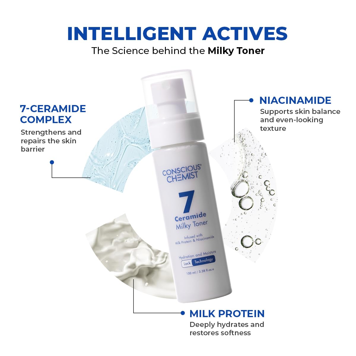 Conscious Chemist® Hydrating Milky Face Toner - 3.4 fl oz (100ml) | with 7 Ceramide Complex & Niacinamide | Soothes, Smooths & Strengthens Skin Beauty & Personal Care Conscious Chemist