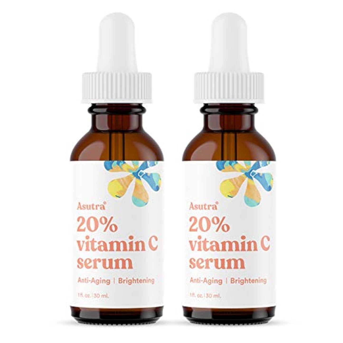 ASUTRA 20% Vitamin C Serum, 1 fl oz (Pack of 2) - Ferulic & Hyaluronic Acid, Vitamin E, Aloe, Jojoba, Brightening Face Serum Beauty & Personal Care ASUTRA