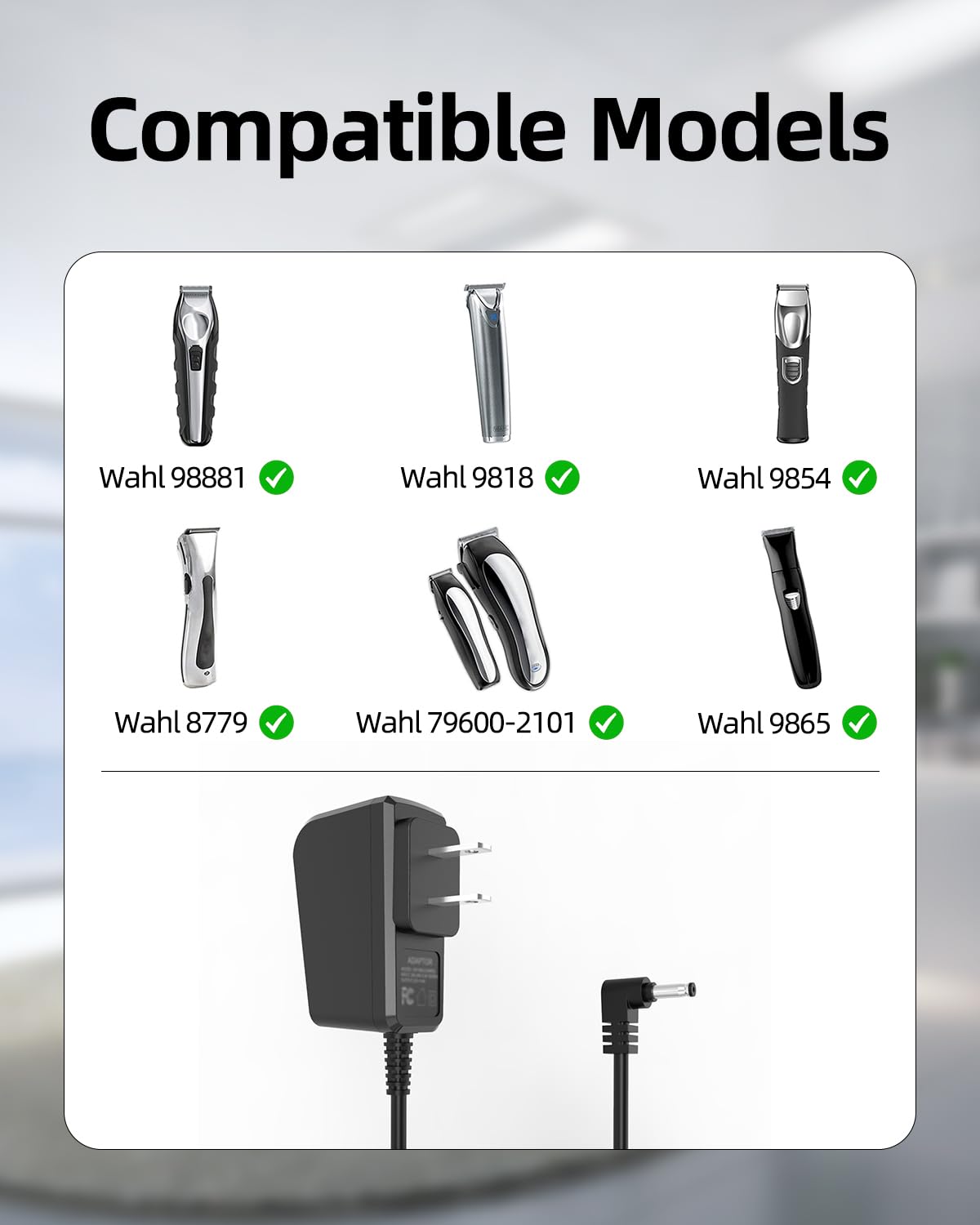 Charger Fit for Wahl Trimmer Model 9888L WNT-9 9818L 9854L 9918D WNT-8 5622 5623 9880L 9766 9918C 9854-600B Beard Grooming Clippers Shaver Razor Beauty and Personal Care Zondol