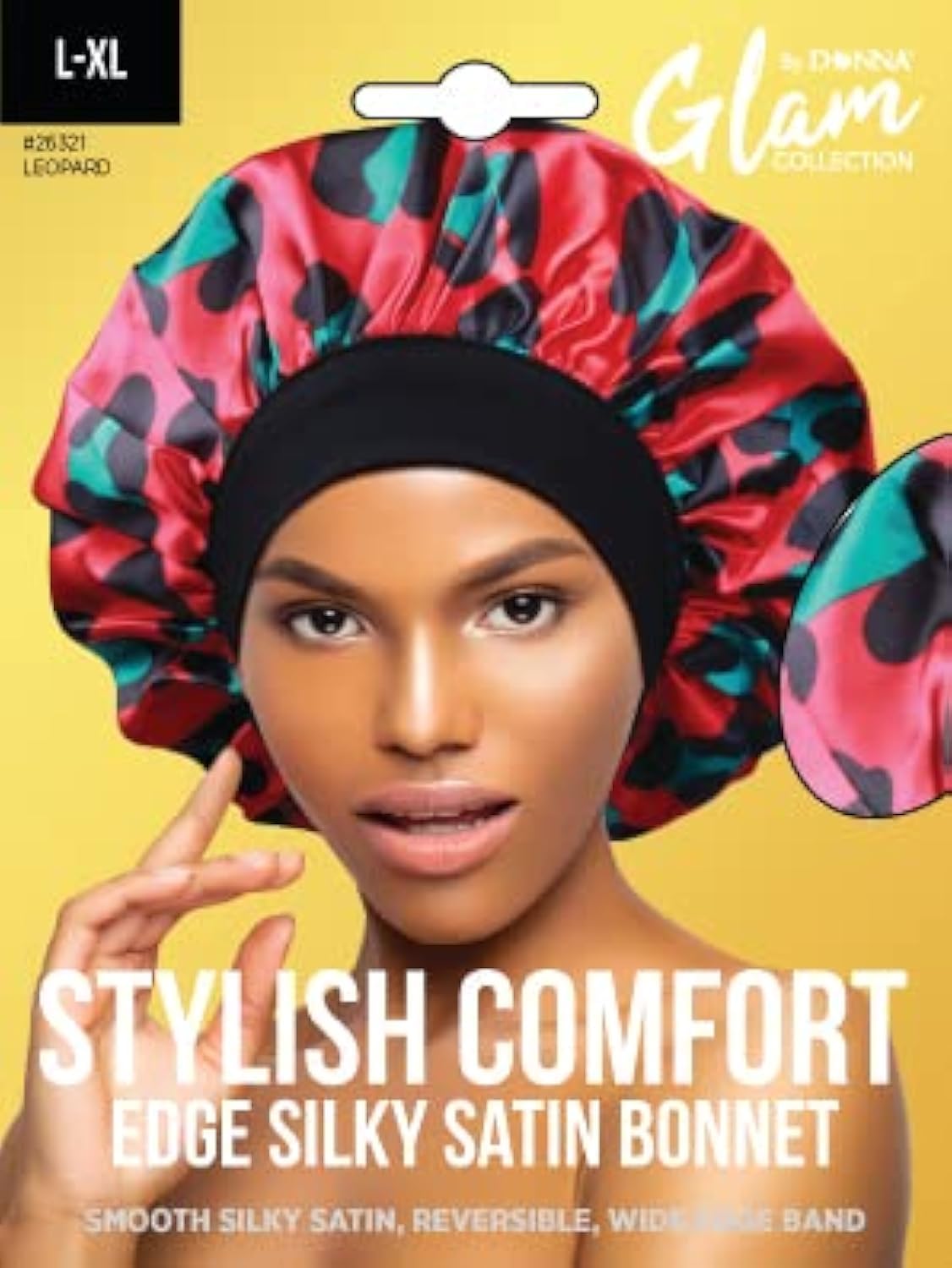 DONNA Stylish Edge Silky Satin Bonnet for Sleeping, Shower Cap for Women Large Hair Bonnets for Sleeping Black Curly Women Leopard Pattern L-XL Beauty and Personal Care DONNA