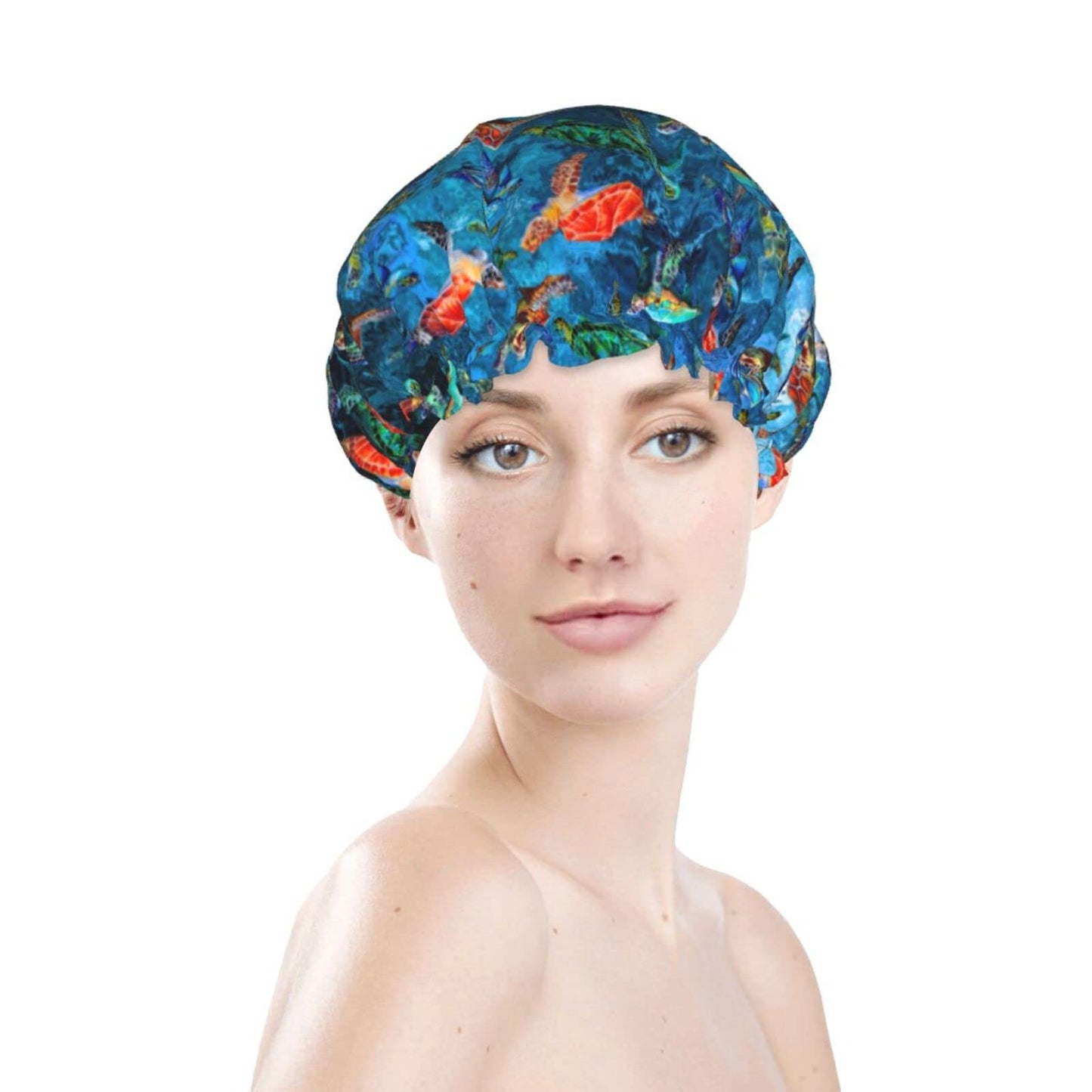 Sea Turtle Shower Cap For Women Adjustable Double Waterproof Layers Bathing Bath Cap Hair Protection Reusable Ladies Spa Salon Shower Hat Beauty & Personal Care Wizfuyq