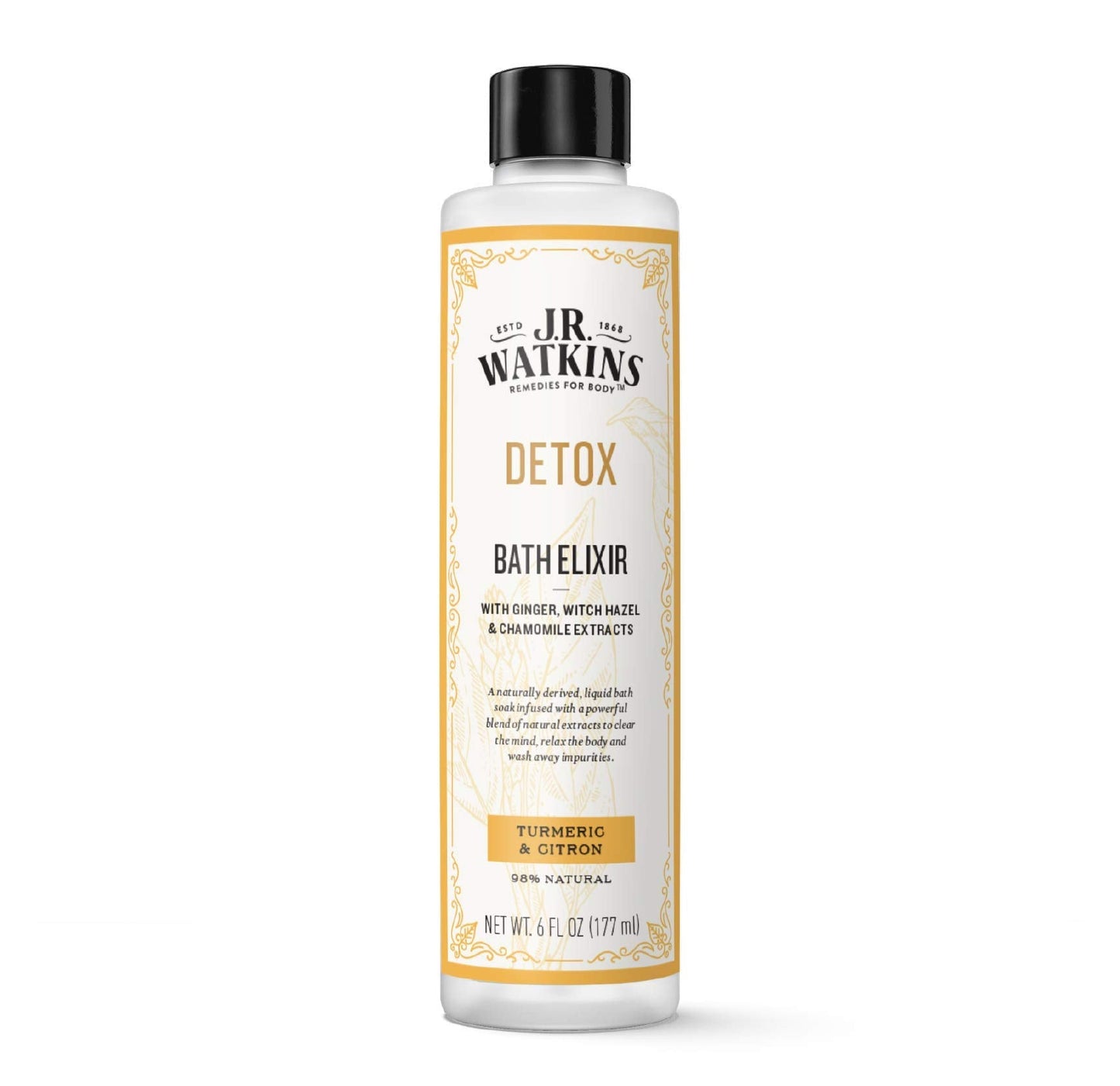 J.R. Watkins Detox Bath Elixir, Liquid Bath Soak Turmeric & Citron with Detoxifying Natural Extracts, No Salt, No Residue, 6 oz Beauty and Personal Care J.R. Watkins