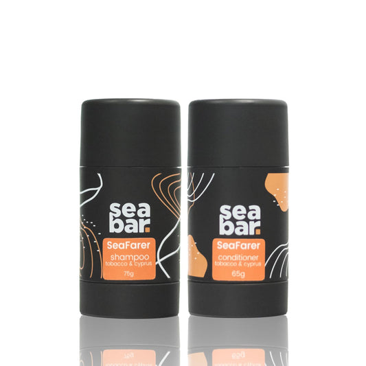 SeaBar Shampoo & Conditioner Bar Set - All Natural Hair Shampoo - Vegan, Sulfate-Free, Eco Friendly Zero Waste Reusable Packaging with Travel Beauty & Personal Care SeaBar