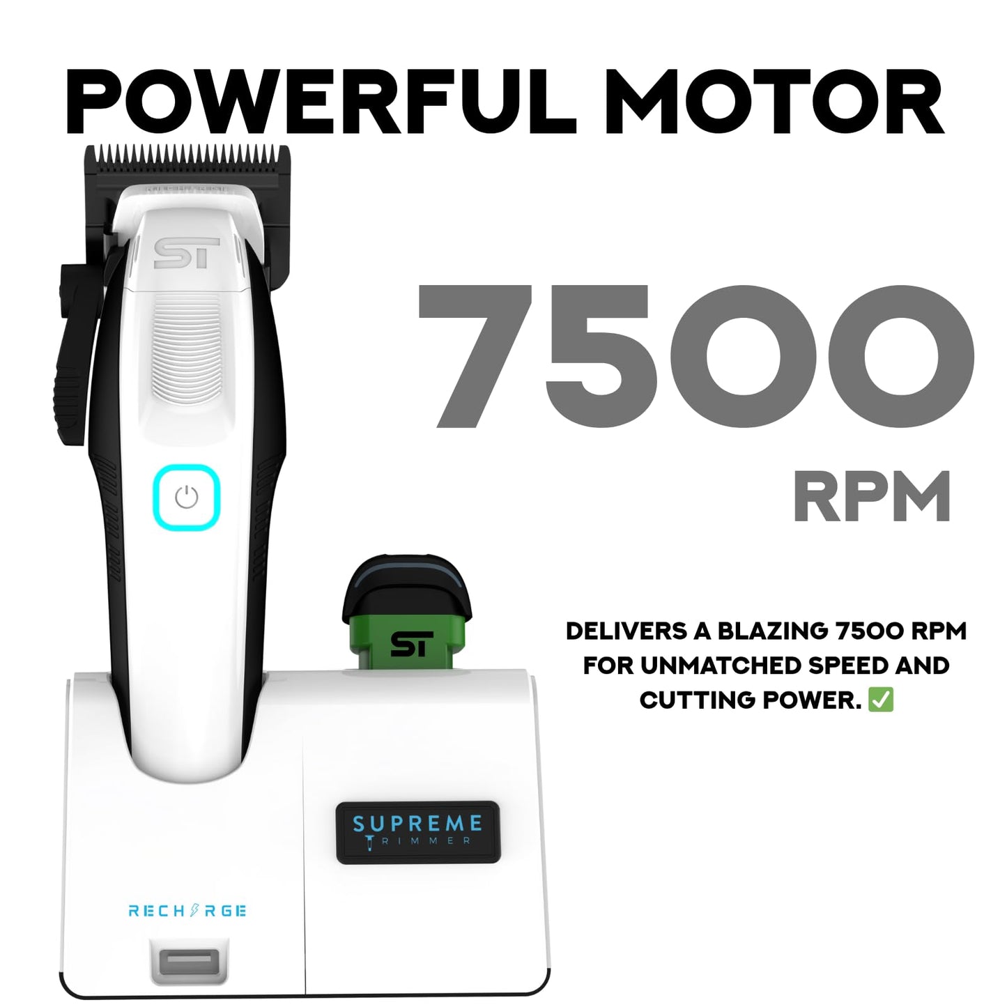 Supreme Trimmer Recharge Clipper - Professional Hair Clipper with 2 Removable Batteries, Brushless Motor, Smart Charge Stand, USB-C Charge & DLC Beauty and Personal Care Supreme Trimmer