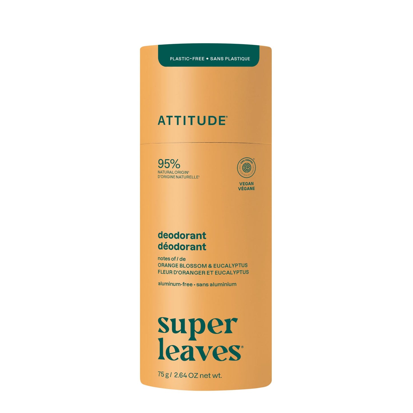 ATTITUDE Plastic-Free Natural Deodorant, Aluminum-Free, Baking Soda Formula, EWG Verified, Vegan, Long-Lasting Odor Protection,Orange Blossom Beauty and Personal Care ATTITUDE