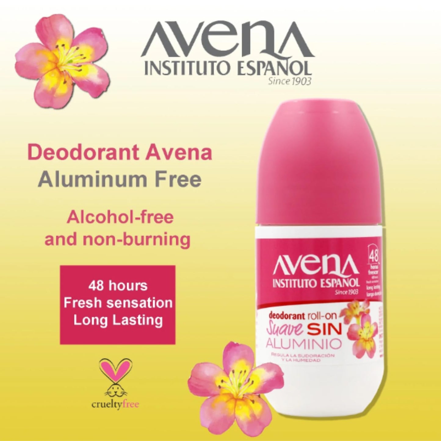 Instituto Español Avena Deodorant Roll-On Suave, Long-Lasting, Non-Alcohol, 2-Pack of 2.50 Oz Each Beauty and Personal Care Avena Instituto Espanol