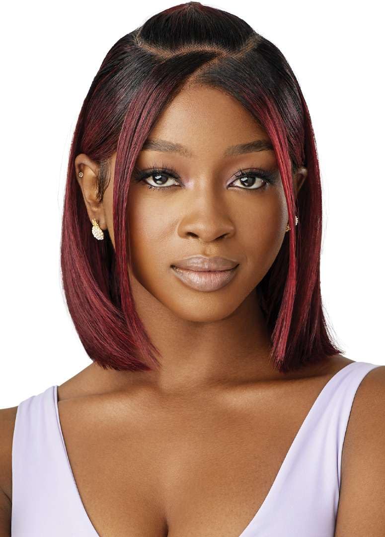Outre Airtied 100% Fully Hand-Tied Wig - Human Hair Blend - Natural Yaki 12" (DRF CHERRY WINE)