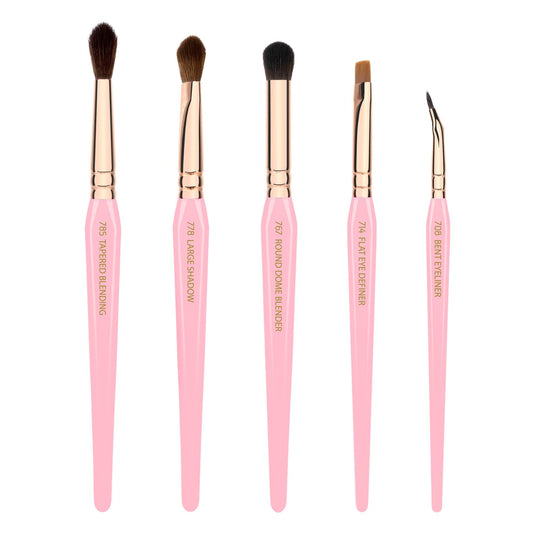 Bdellium Tools Pink Golden Triangle Eyes Makeup Brush Set - Versatile Eye Essential Brush Kit with Soft Synthetic Bristles and Rose Gold Brass Ferrule