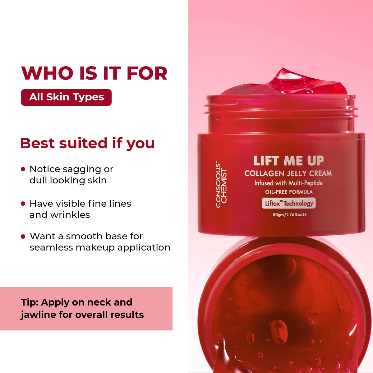 Conscious Chemist Collagen Jelly Face Cream Niacinamide & Hydrolyzed Collagen Powered by 6 peptides & Liftox technology Sagging, Fine lines & Dullness Beauty & Personal Care Conscious Chemist