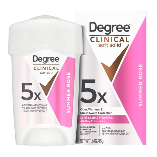 Degree Clinical Strength Antiperspirant Deodorant 96-Hour Sweat and Odor Protection Summer Rose Soft Solid 5x Types of Sweat 1.6 oz Beauty and Personal Care Degree