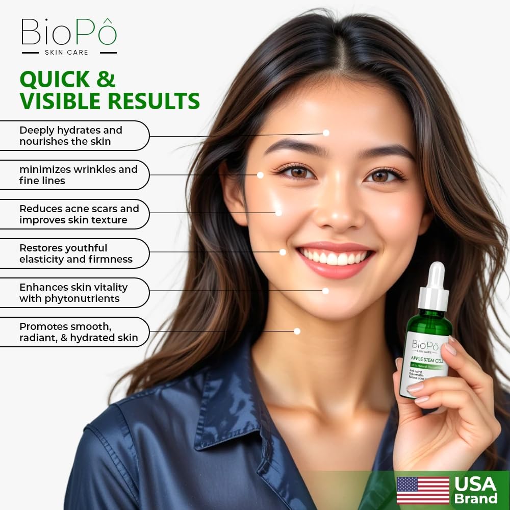 Apple Stem Cell Anti Aging Serum, Rejuvenates Skin, Reduces Acne Scars, Diminishes Fine Lines and Wrinkles, Hydrates Skin, For Radiant and Youthful Beauty & Personal Care BioPo