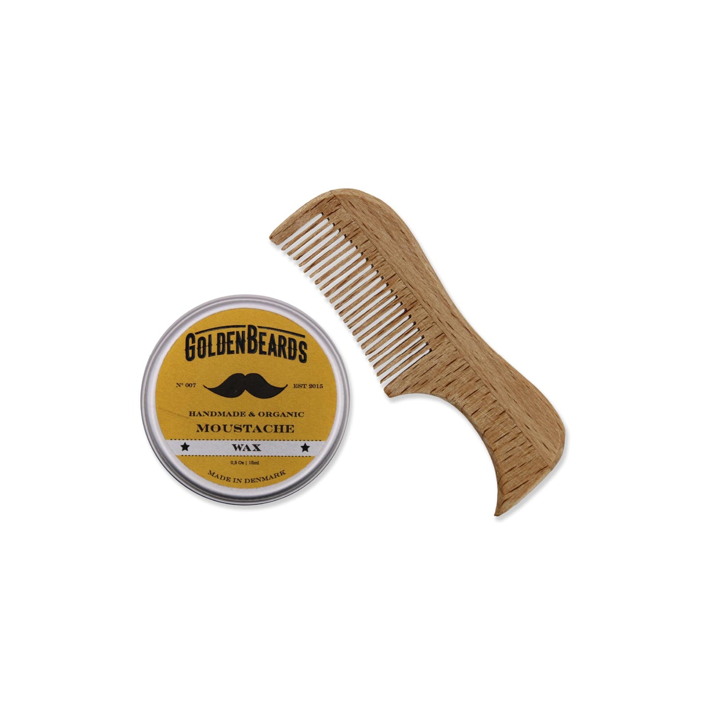 Golden Beards Moustache Wax & Eco Wood Vegan Comb Kit - Medium Hold Wax with Lime Scent & Eco Wood Comb 2.5 in - Handmade, Vegan, Cruelty-Free Beauty and Personal Care Golden Beards Kobenhavn BALM GROOMING OIL