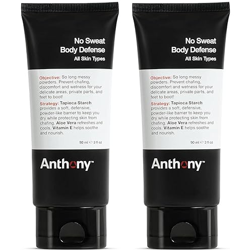 Anthony No Sweat Body Defense Deodorant for Men, Anti-Chafing & Anti-Itch Cream-to-Powder Lotion for Groin, Thighs & Underarms, Talc-Free, Absorbs Beauty & Personal Care Anthony