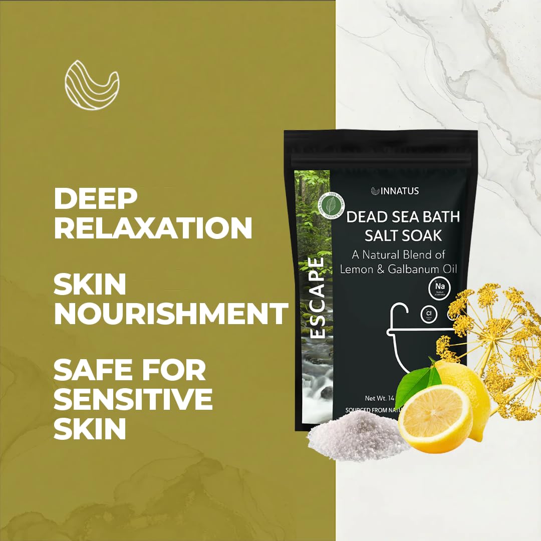 Dead Sea Soothing Bath Salt Soak with 21 Minerals - Relaxing, Detoxifying, and Nourishing for Skin - 14oz, Infused with Essential Oils - Rejuvenate Beauty and Personal Care INNATUS