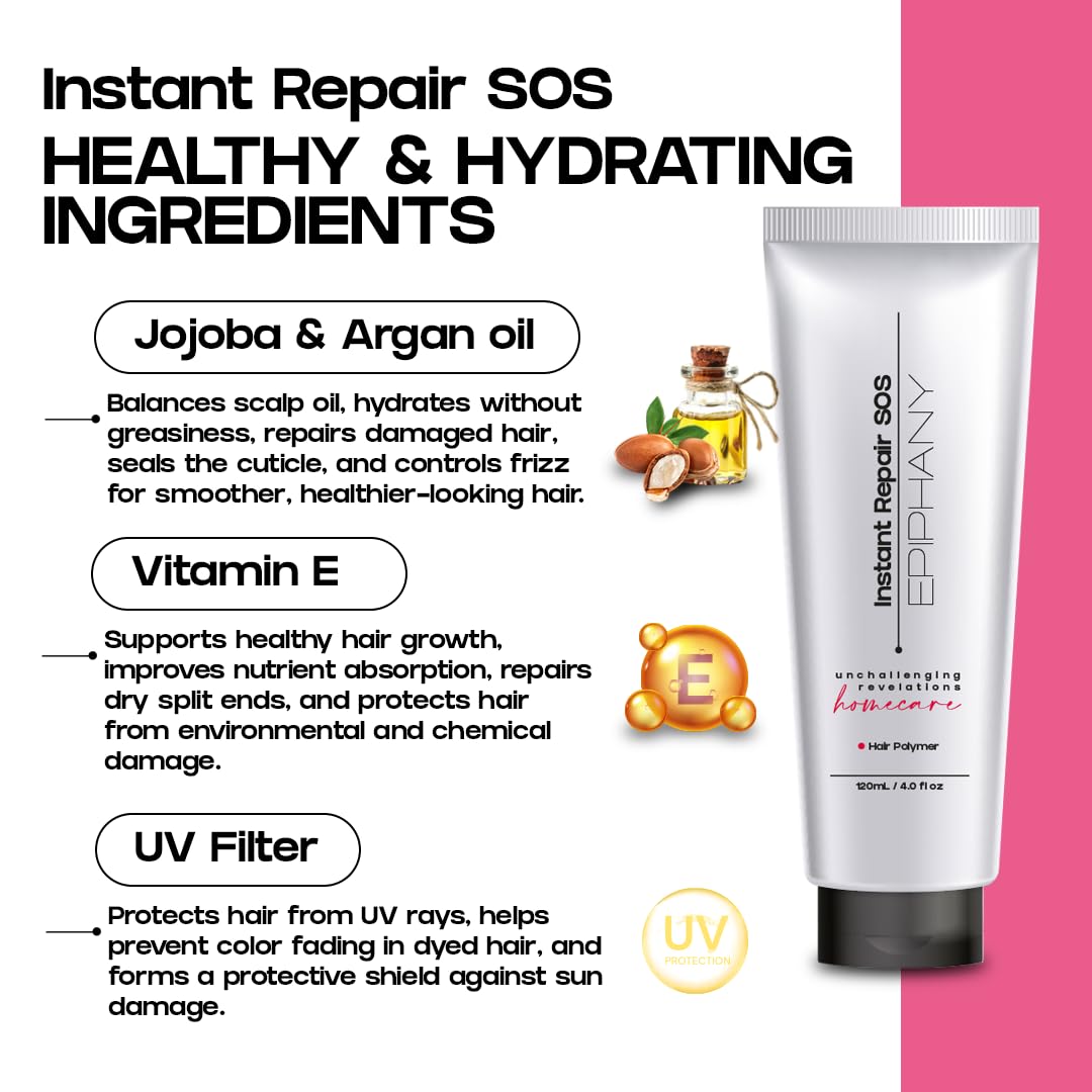 Epiphany Instant Repair SOS Leave-In Treatment | Biotin, Keratin & Collagen | Repairs Dry Damaged Hair | No Rinse | Frizz Control | 4.0 fl oz