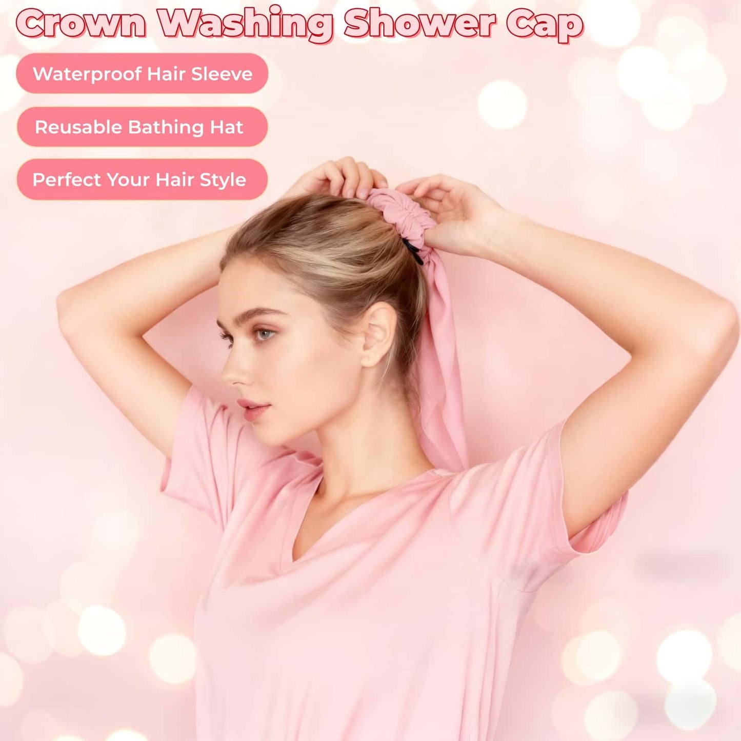 Huease Crown Washing Shower Cap Ponytail,Reusable Waterproof Hair Sleeve for Long Hair, Adjustable Shower Cap for Styled Long Curly Locs Braids, Beauty and Personal Care Huease