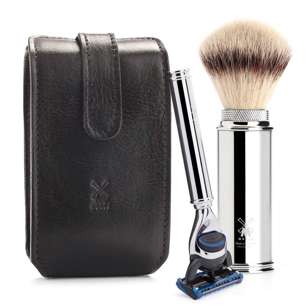 MÜHLE Travel Florentine Leather Silvertip Fibre 5-Blade Razor Luxury Shaving Kit Beauty and Personal Care MÜHLE