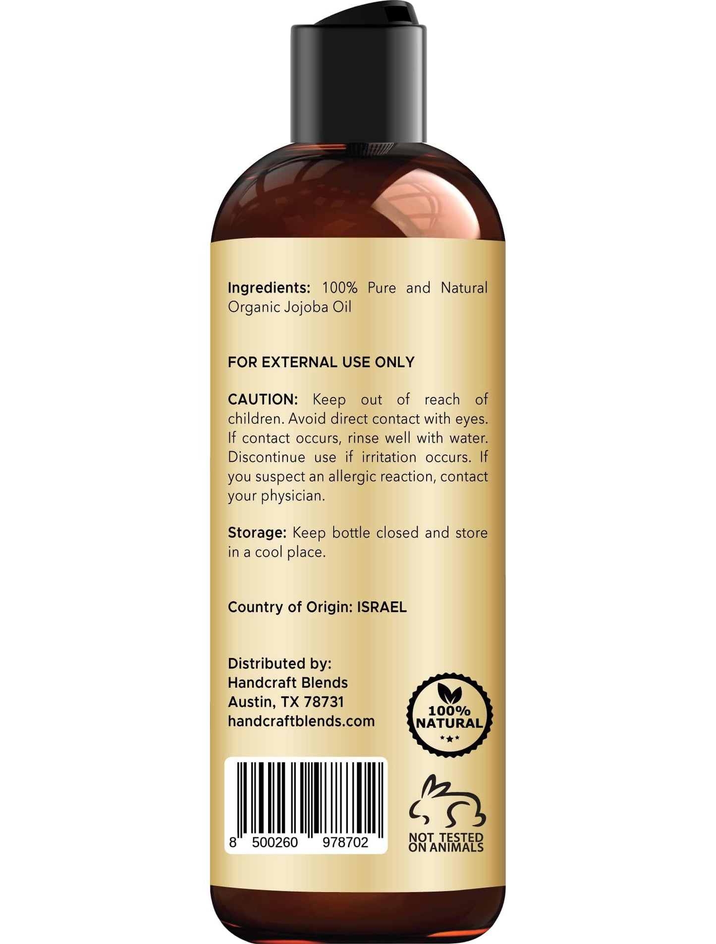Handcraft Blends USDA Organic Jojoba Oil | Cold-Pressed | 8 Fl Oz | 100% Pure & Natural | for Hair, Skin & Face | Premium Grade Carrier Oil | Beauty & Personal Care Handcraft Blends