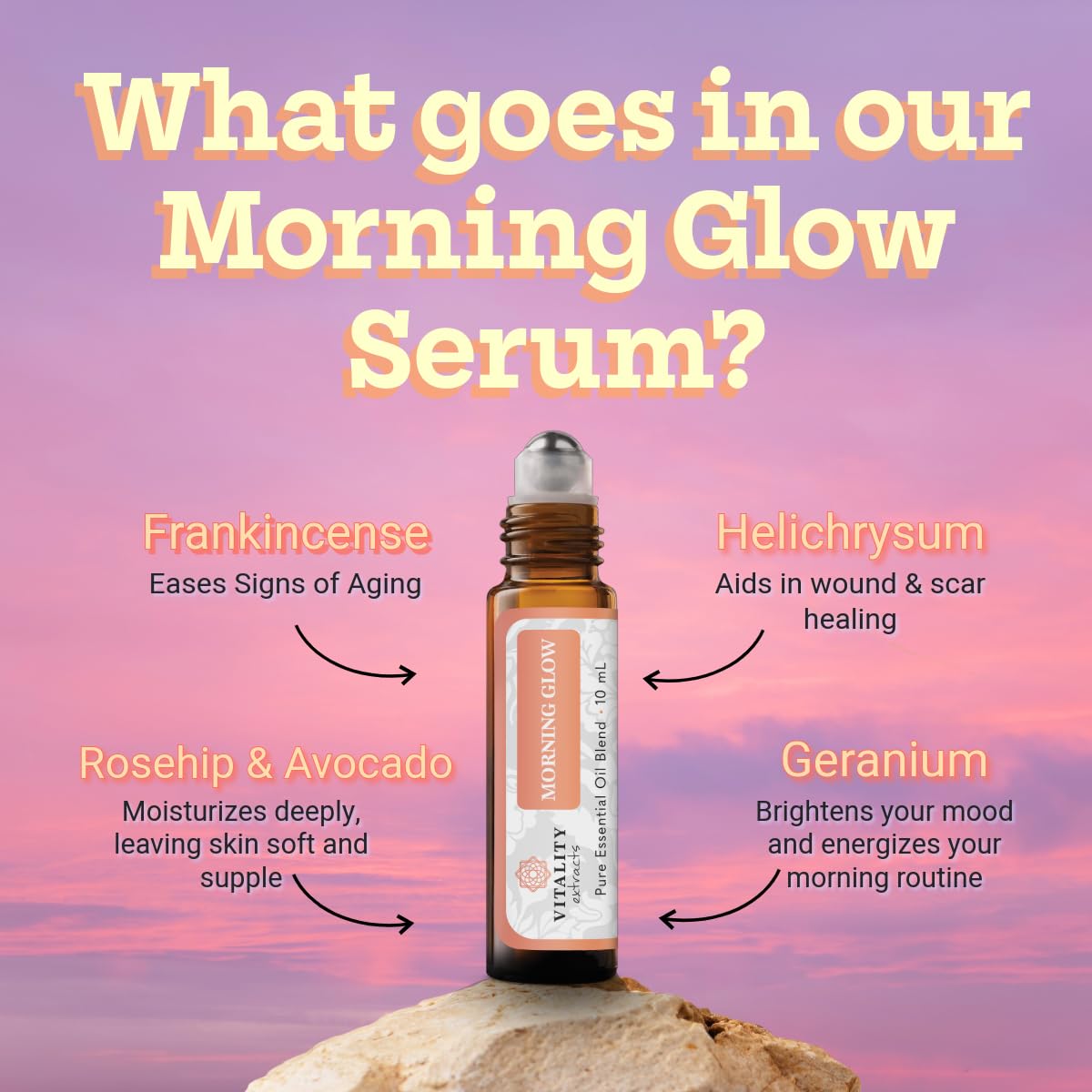 Vitality Extracts Morning Glow - Roll-On, Daily Moisturizing Serum, Avocado Oil, Tone, Rosehip, Vegan, Supple Skin, Radiant, All Skin Types, Hydrates Beauty & Personal Care Vitality