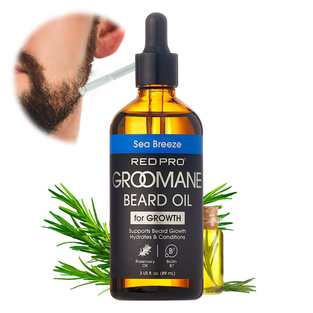 Red by Kiss Groomane Beard Oil, Rosemary Oil & Biotin, Promotes Full, Healthy Look Beard Strengthen Facial Hair, Reduces Breakage (3 fl.oz, Sea Beauty and Personal Care Red by Kiss