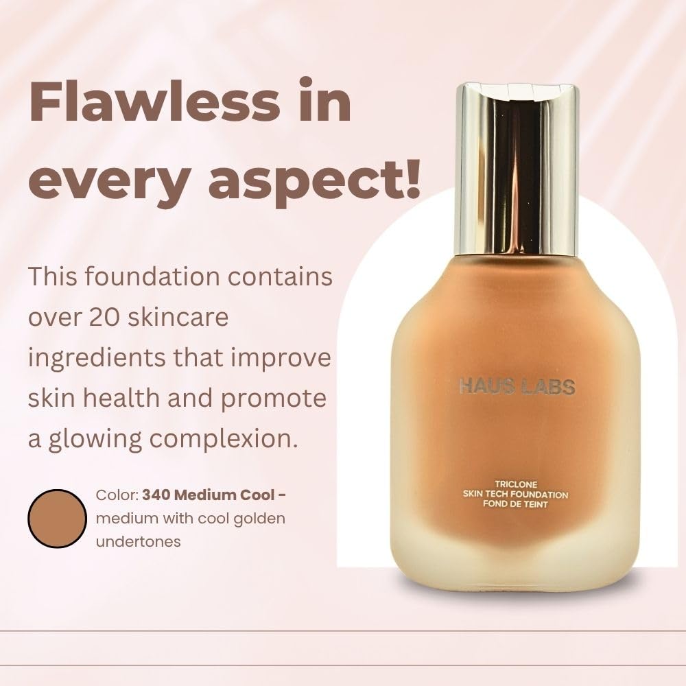 HAUS LABS BY LADY GAGA Triclone Skin Tech Medium Coverage Foundation with Fermented Arnica 340 Medium Cool