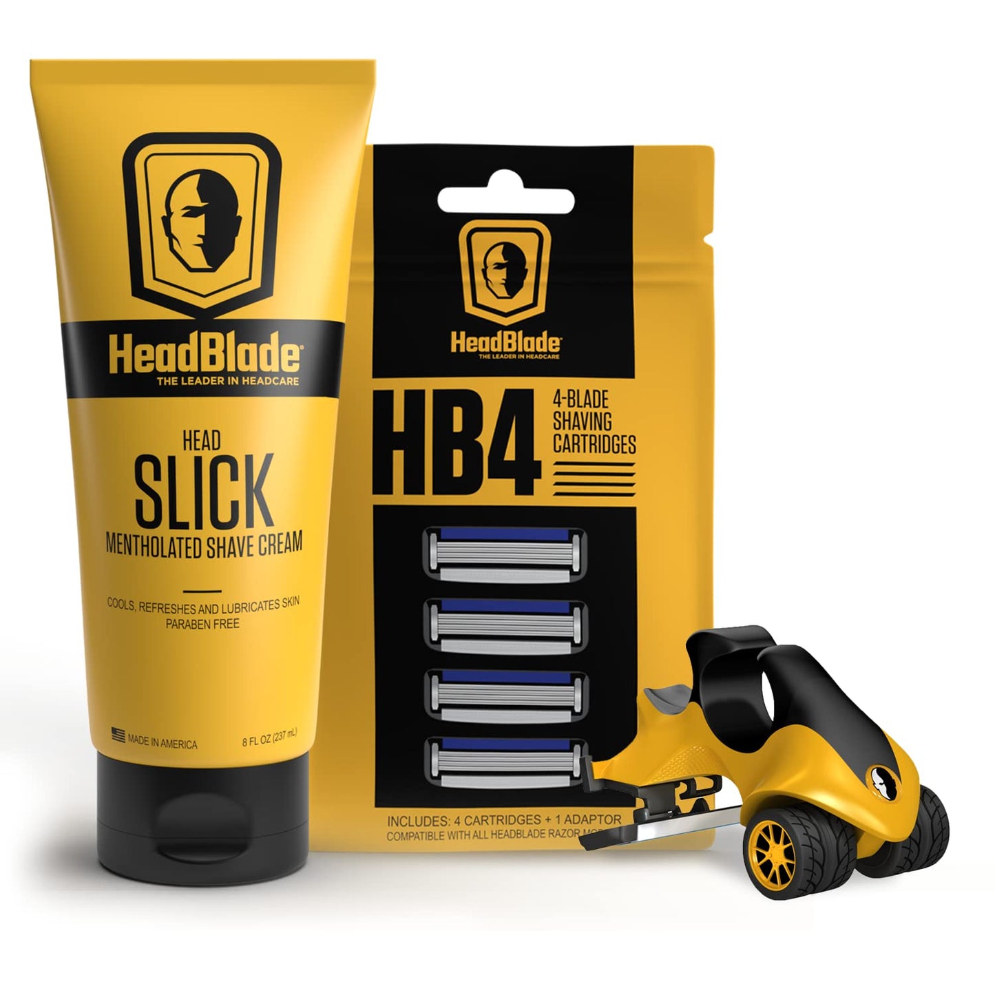 ATX Men's Head Shaving Basics Bundle with 8oz HeadSlick Cream, Razor, Blade Refills - Close Shave Kit with An Easier and Faster Shave Beauty and Personal Care HeadBlade