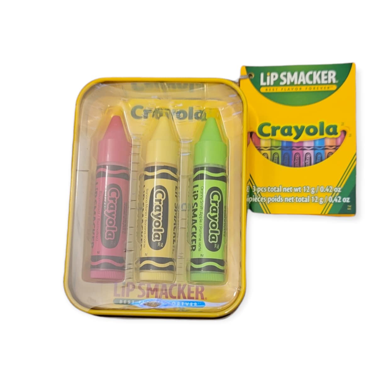 Lip Smacker Crayola Crayon 3-Piece Lip Balm Tin - Moisturizing, Soothing Razzmatzz, Banana Mania, Granny Smith Apple Beauty & Personal Care Lip Smacker