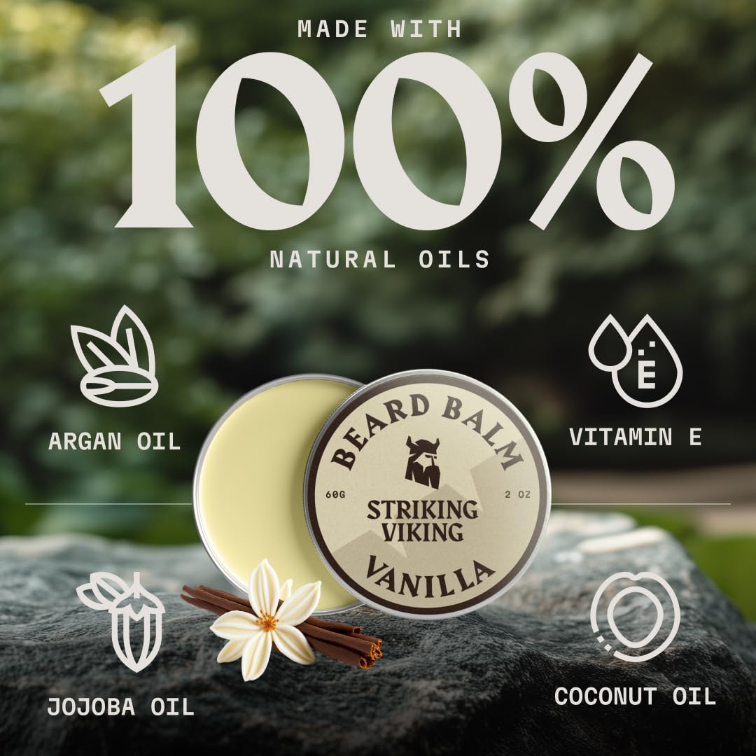 Striking Viking Beard Balm for Men - 2 oz, Pack of 2, Vanilla - Leave in Beard Conditioner - Deep Conditioning, Hydrating Formula with Jojoba Oil Beauty & Personal Care Striking Viking