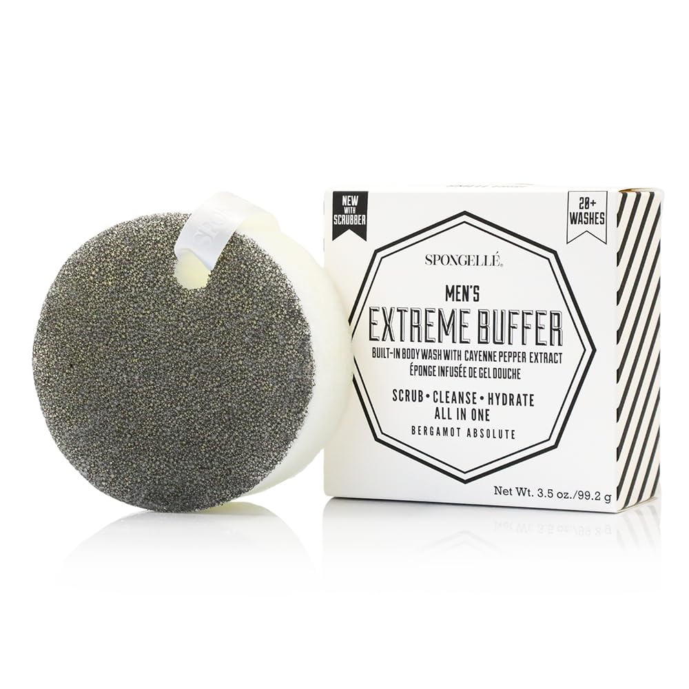 Spongellé Men's Extreme Buffer, Bergamot Absolute - 20+ Washes - Body Wash Infused Exfoliating Body Scrubber - Loofah Sponge For Men - Gift Beauty and Personal Care SPONGELLÉ