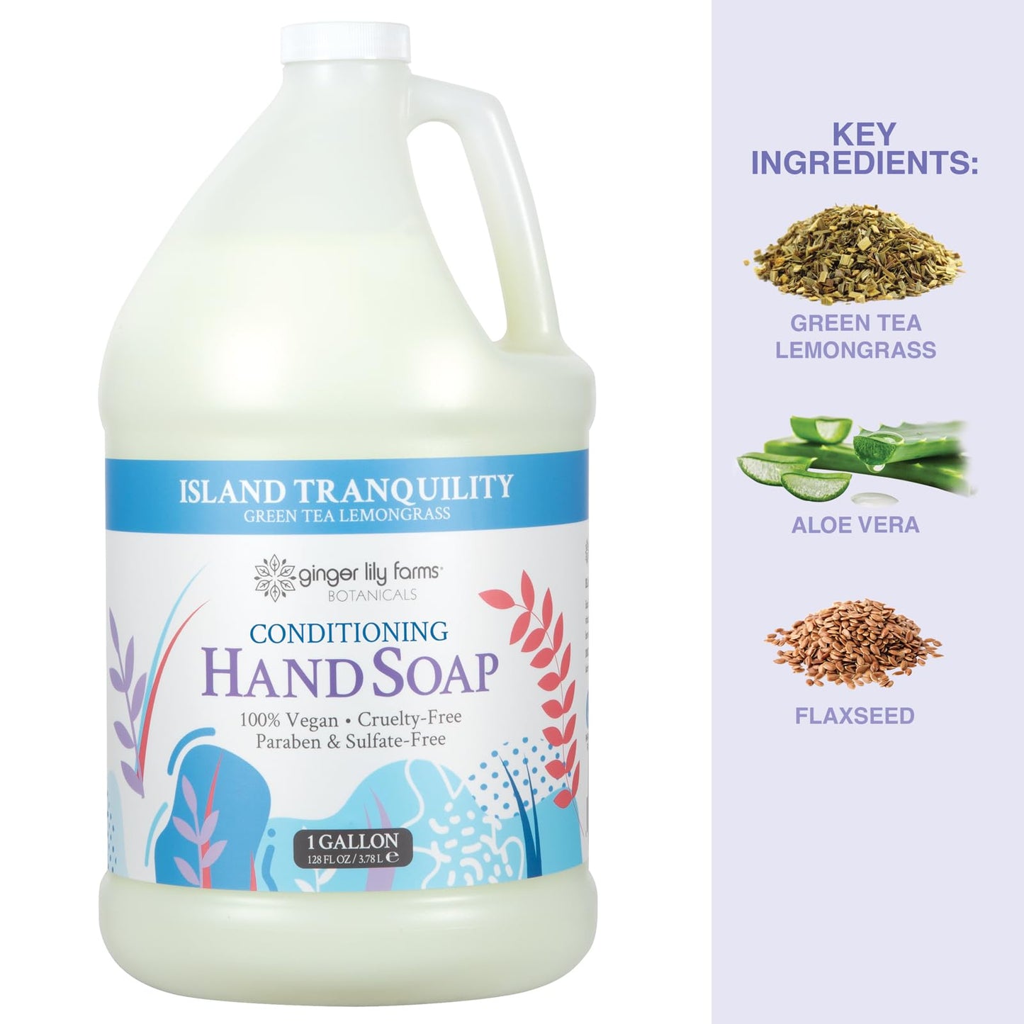 Ginger Lily Farms Botanicals All-Purpose Liquid Hand Soap Refill, Island Tranquility, 100% Vegan & Cruelty-Free, Green Tea Lemongrass Scent, 1 Gallon Beauty & Personal Care Ginger Lily Farms