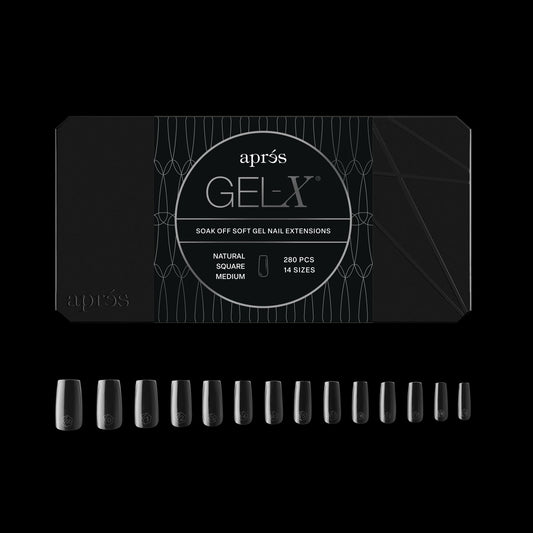 Aprés Gel-X® Square Box of Nail Tips | 280 Gel-X Tips, Soft Tips, 14 Sizes 00-9 | Half-sizes Included (Natural Square Medium, 280 Count)