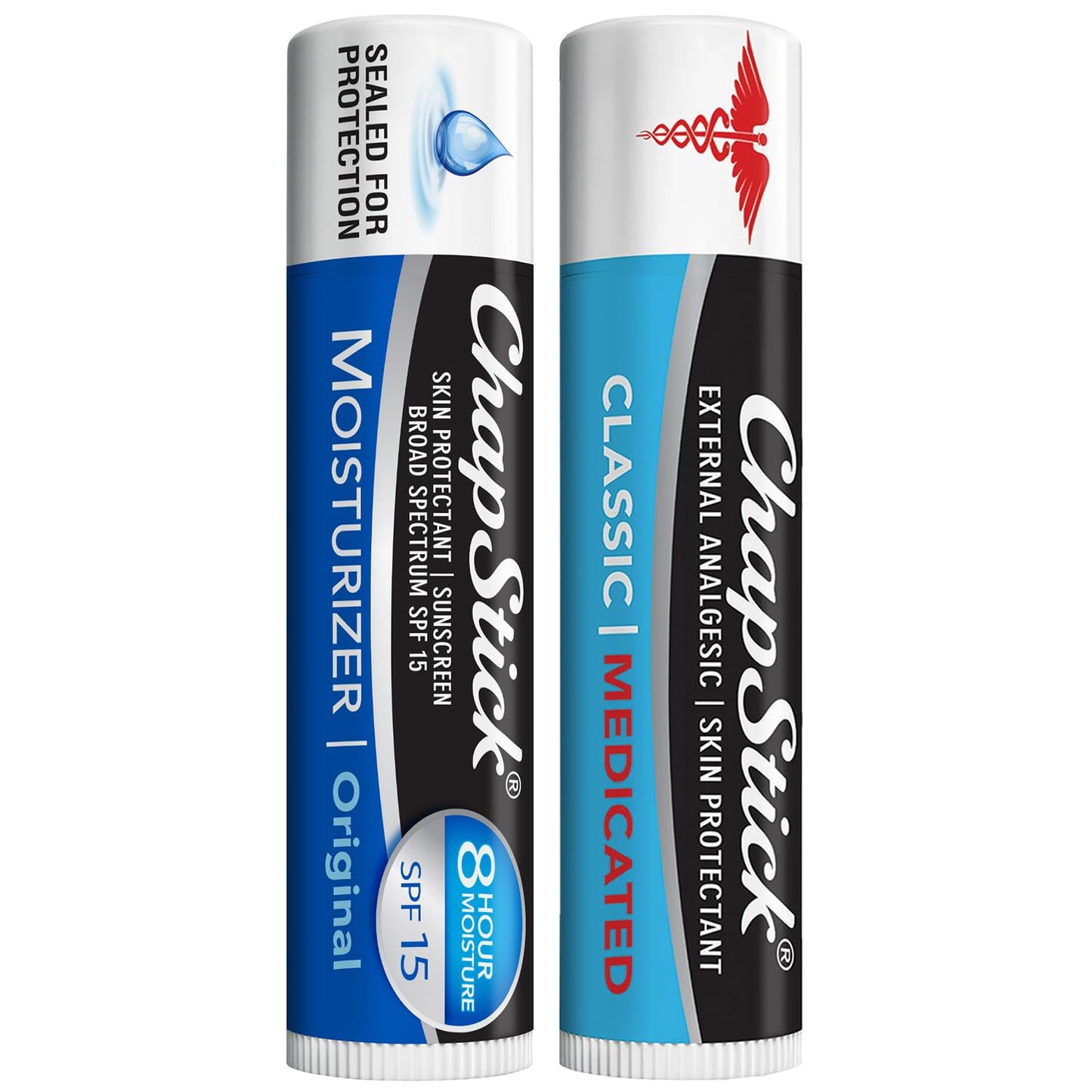 ChapStick Dry Lips & Cold Sore Pain Relief Bundle - Classic Medicated + Original Moisturizer Lip Balm with SPF 15, 0.15 Oz Ea (2 Piece Set) Beauty and Personal Care ChapStick