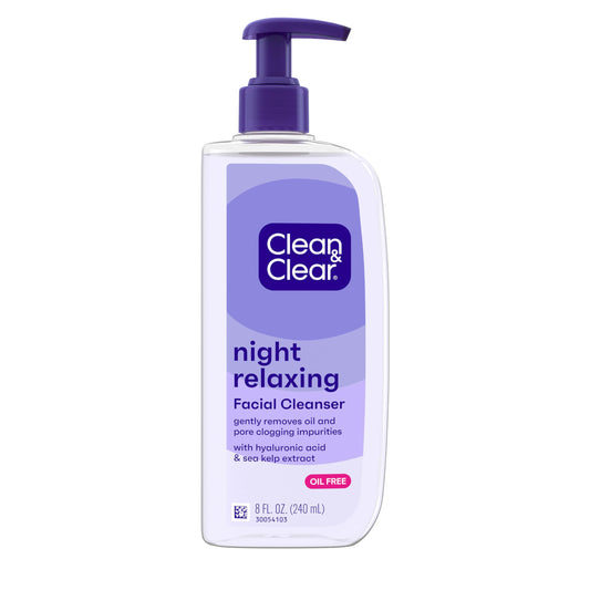 Clean & Clear Night Relaxing Deep Cleaning Oil-Free Night Face Wash, Foaming Facial Cleanser with Hyaluronic Acid & Sea Kelp Extract Gently Removes Beauty & Personal Care Clean & Clear