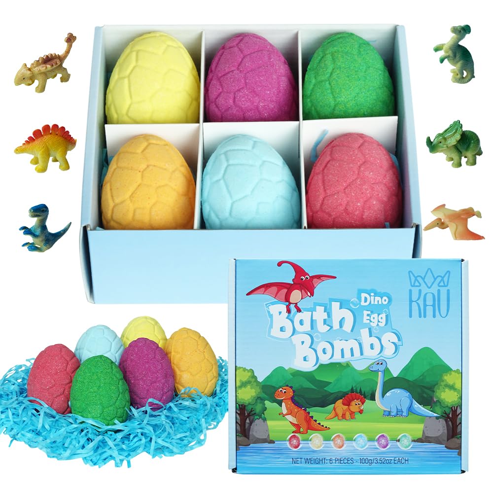 KAV Dinosaur Egg Bath Bombs for Kids - 6pc Fizzy Dino Bath Bomb Gift Set with Surprise Toy Inside - Fun Fizzy Bath Bombs for Boys & Girls, Birthday… Beauty & Personal Care KAV